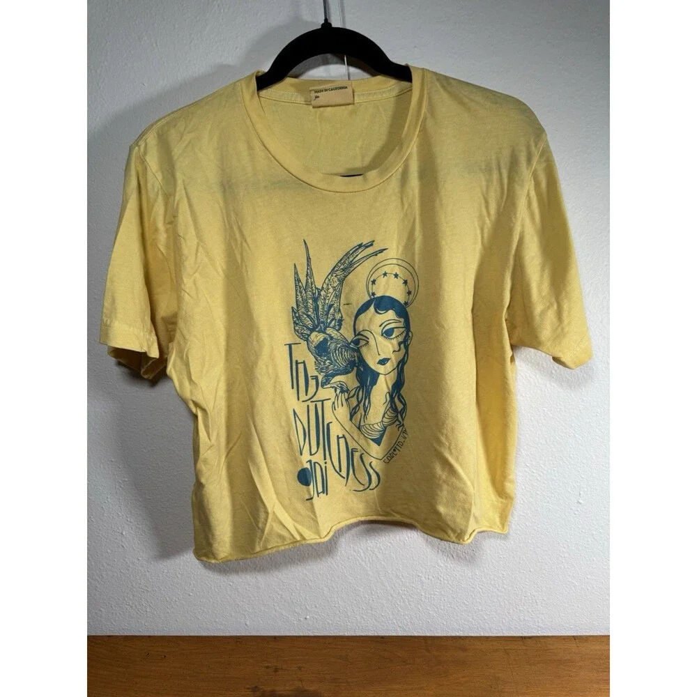 Fairycore Witchy Mystical Crop Tee Yellow Teal Graphic Art Womens Medium - Picture 10 of 13